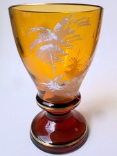 ANTIQUE Bohemian Mary Gregory Amber Glass Goblet, 1890s Hand Painted picture