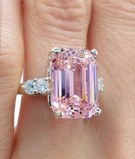 8.4 Ct Emerald Cut Natural Pink Sapphire Diamond Wedding Ring her 14K White Gold picture