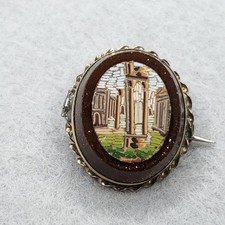 Antique Micro Mosaic Brooch Grand Tour Roman Ruin Brooch Aventurine Glass picture