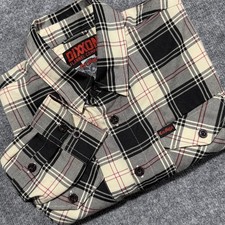 Dixxon Flannel Co CRO MAGS Mens Large Button Down Shirt Cream Black Red Plaid picture