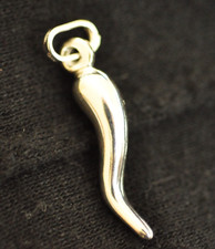 Genuine Sterling Silver Signed 925 Italian Horn Pendant / Charm Great Style Gift picture