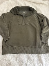 Aerie Womens M Down To Earth Oversized Quarter Zip Olive Green Sweatshirt picture