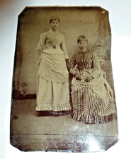Victorian Tin Type Photo Ladies Twin Sisters Different Dresses Antique picture