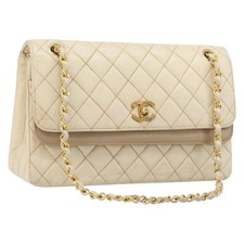 CHANEL Matelasse Double Flap Chain Hand Bag Leather Beige Gold CC Auth yk15889A picture