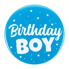 Birthday Boy Button, 58mm Tinplate Birthday Badge Pin, Blue picture