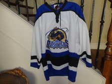 Vtg K1 Sewn Wichita Falls Rustlers Hockey Jersey Adult L White Blue Blk USA Nice picture