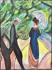 Couple Portrait Oil Painting on Canvas, Signed, Expressionism picture