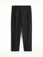 COS Men’s Black Pleated Relaxed Tapered Dress Pants Cotton Blend picture
