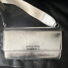 Michael Kors Outlet Chantal Medium Metallic Silver Satchel Crossbody Bag picture