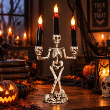 Gothic Skeleton Candle Holder with 3 LED Candles, Halloween Table Centerpiece picture