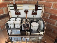 Rare 1920's 4-person antique leather-cased picnic set by Coracle. 100% complete picture