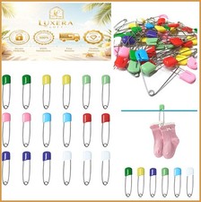 50 Pcs Diaper Pins Plastic Head Safety Pin with Safe Locking Closures Stainless picture