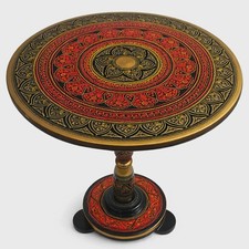 Handcrafted Rosewood Side Table – Hand-Etched Lacquer Accent Piece, Round Pedest picture