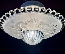 Antique 1930s 40s Art Deco Nouveau Victorian Frosted Glass Ceiling Light Fixture picture