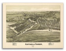 Ashtabula Ohio 1896 Historic Panoramic Town Map - 24x32 picture