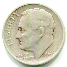 1949-S SILVER ROOSEVELT DIME  Scarce Date  Item C picture