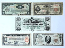 LOT OF 5 VINTAGE DETROIT MICHINGAN AREA BANK NOTES picture