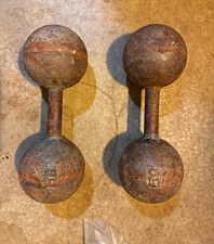 Vintage Style Cast Iron Fixed Weight Dumbbells Pair 50 lb Each (2) picture