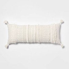 Oversized Oblong Woven Knotted Fringe Decorative Throw Pillow Natural - picture