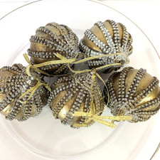 Bronze and Silver Colored Christmas Ornaments Lot of 5 Heavy Weighted picture