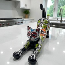 Talavera Stretching Cat Statue | Mexican Folk Art Decor picture