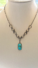 Sterling Silver and Turquoise Pendant Necklace Figure Eight Chain picture
