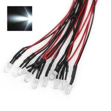 10x White LED Light Single Bulb Pre-Wired Light 5-12V 5mm Bright Round Top Clear picture