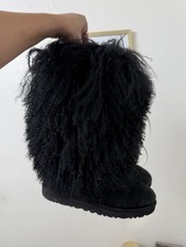 Ugg Australia Black Sheepskin Mongolian Hair Fur Cuff Boots Womens 7 US picture