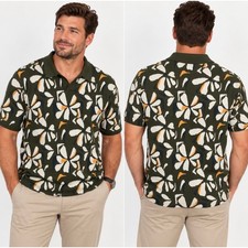 Bonobos Men’s Small Hudson Cabana Sweater Polo Green Floral Knit 100% Cotton picture