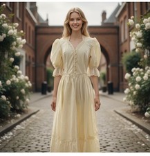 Vintage Gunne Sax Satin Dress Womens 3/4 Sleeve Ruffles Lace Victorian Style picture