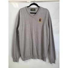 St Andrews Old Course Golf Sweater Mens L Gray Merino Wool V-Neck Crest Flawed picture