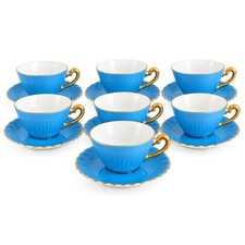 Antique Noritake Hand Painted Japan M Wreath Blue Gold Cups Saucers Set 14 picture