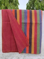 Indian Handmade Multi-Color Striped Patchwork Cotton Kantha Quilt,  90X108 picture