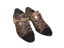 CHANEL Gold and Black Tweed Ankle Boots Shoes w/ Logo Charms Size 36 C Italy picture