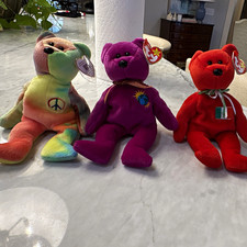 Ty Beanie Babies Lot of 3 Millennium Bear Peace Bear Red Bear Plush 1999 picture