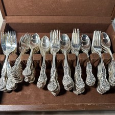 F.B. Rogers China Silver Plated Flatware Set Ornate Floral Vintage 64 pcs picture