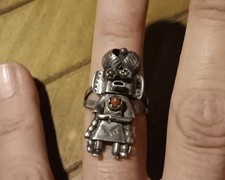 Vintage Navajo Doris Smallcanyon Kachina Ring Sterling Silver and Coral Size 6 picture