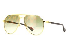 Gucci GG1220S 004 Unisex Aviator Sunglasses in Gold with Green GG Pattern Lens picture