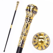 Hejiu 36.61 inch Black Gold Cane, Elegant Gentleman Crosier Knob Stick picture