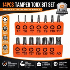 14PC Torx Hex Bit Set Security Tamper Proof Torq Star Resistant S2 Steel T5 -T40 picture