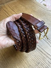 Vintage Carroll & Co Braided Leather Solid Brass Brown Belt Excellent 47” picture