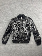 R13 Lambskin Leather Jacket Women's M Black Patent Full Zip Pockets Mock Neck picture