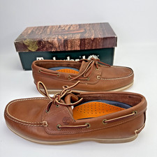 Vintage NOS Timberland Handsewn 2 Eye Brown Leather Boat Shoes 84091 Size 11.5 W picture