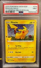 Pokemon Pikachu 2020 General Mills 25th Anniversary Holo Promo SWSH039 psa 9 picture