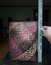 Large 12”+ Antique Cherokee Rivercane Storage Basket Man In A Coffin Pattern picture
