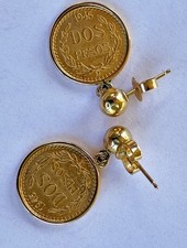Vintage 1945 Dos Pesos Gold Coin Earrings picture