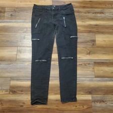Hot Topic Mens Black Multi Zipper Skinny Jeans Punk Goth Alternative Gore 34x32 picture