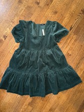 NWT Madewell Corduroy Aidy Square-Neck Green Corduroy Tiered Mini Dress - Size 6 picture
