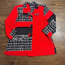 Ali Miles Red Black Mixed Print Crinkle Button Front Tunic Top XL picture