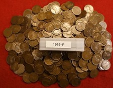 1919-P Lincoln Wheat Cent Penny 50 Coin rolls Circulated coins roll picture